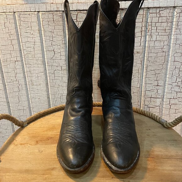 Vintage Justin Cowboy Western Black Leather Boots #2401 US 8.5D - Picture 1 of 5
